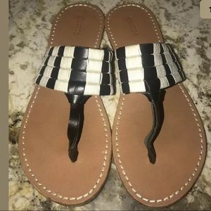 Soludos Striped thong sandal Blk white 7 m